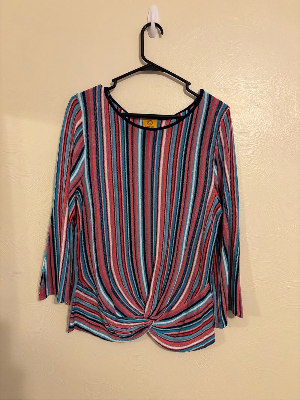 Ruby Rd Petite PL Multicolor Striped Twist Front Knit Top